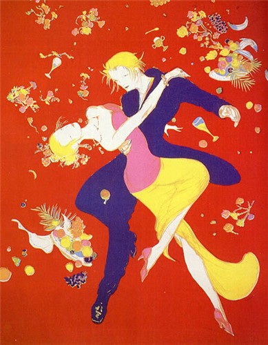 Squall waltzing with Rinoa (FFVIII) by Yoshitaka Amano.